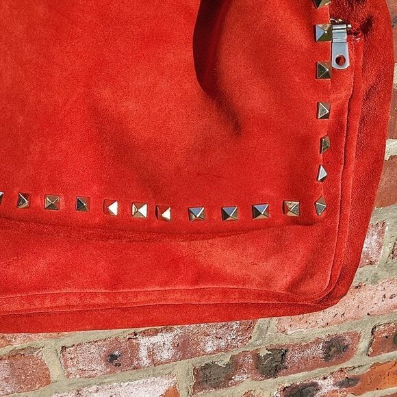 ZARA Red Suede Studded Shoulder Bag - Picture 3 of 10